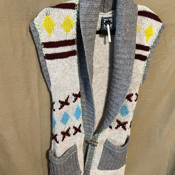 Free People xs Lambswool Aztec Tribal Knit Cardigan Sweater maxi vest - Picture 4 of 11